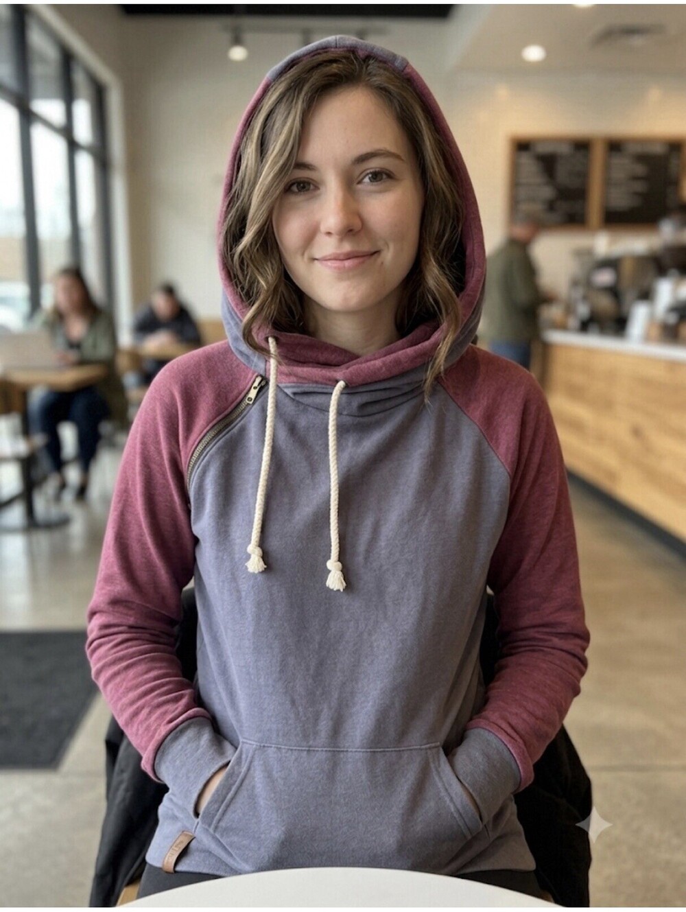 Ampersand Avenue DoubleHood Sweatshirt Women's Size L Purple Pink Colorblock